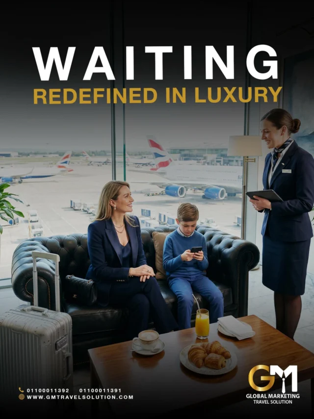 Airport waiting should never feel ordinary.

 With GM Travel Solution, your time before departure becomes part of the luxury experience. Relax in a private, comfortable lounge area, enjoy your favorite refreshments, stay connected with Wi-Fi, and let every minute before your flight pass in complete ease.

 Because luxury is not only about where you are going — it is about how your journey begins.
Contact Us:
 📞 +201100011392 / +201100011391
 🌐 www.gmtravelsolution.com
#GMTravelSolution #VIPLounge #AirportLuxury #LuxuryTravel #BusinessTravel ClassATravel LoungeAccess